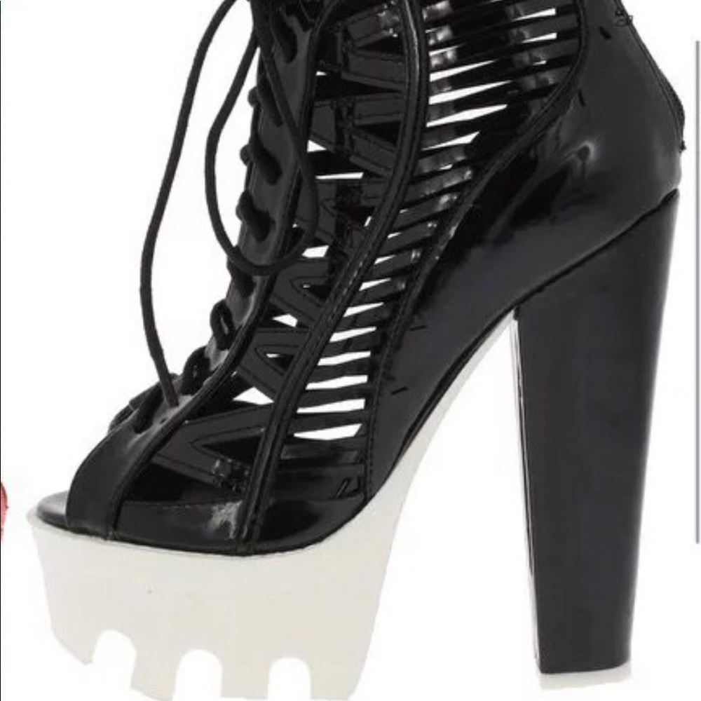 Peep Toe Platform Cut Out Black Heels